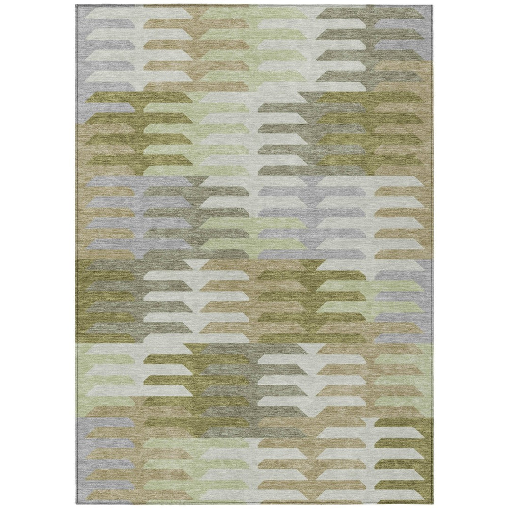 HomeRoots 8' X 10' Fern Green Gray Ivory Geometric Area Rug - Stylish, Washable, Indoor/Outdoor Durability! 659571