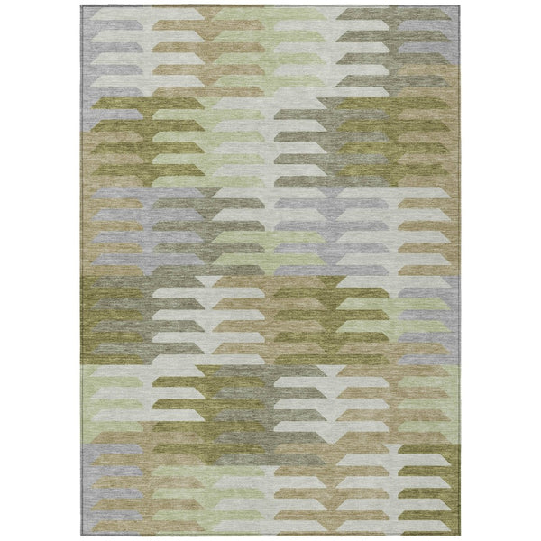 HomeRoots 8' X 10' Fern Green Gray Ivory Geometric Area Rug - Stylish, Washable, Indoor/Outdoor Durability! 659571