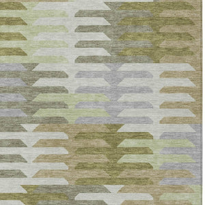 HomeRoots 8' X 10' Fern Green Gray Ivory Geometric Area Rug - Stylish, Washable, Indoor/Outdoor Durability! 659571