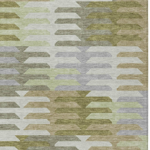 HomeRoots 8' X 10' Fern Green Gray Ivory Geometric Area Rug - Stylish, Washable, Indoor/Outdoor Durability! 659571
