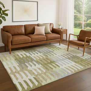 HomeRoots 8' X 10' Fern Green Gray Ivory Geometric Area Rug - Stylish, Washable, Indoor/Outdoor Durability! 659571