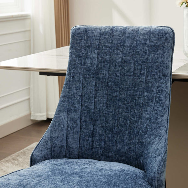 English Elm Rayon Upholstered Dining Chairs – Set Of 2 Blue Chenille Accent Chairs With Silver Steel Legs For Style W1143P293317-GIGA