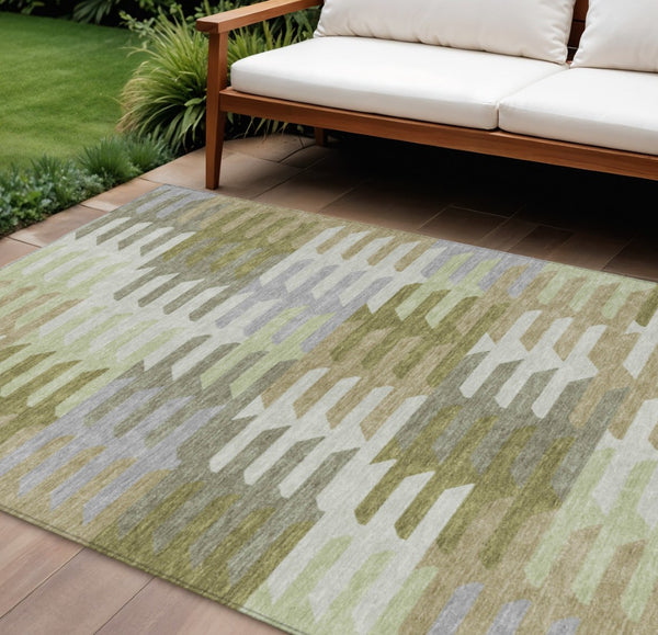 HomeRoots 9' X 12' Stylish Fern Green Geometric Area Rug – Durable, Washable for Indoor/Outdoor Spaces! 659572