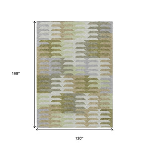 HomeRoots 10' Stylish Fern Green Gray Ivory Geometric Washable Indoor/Outdoor Area Rug for High-Traffic Spaces 659573