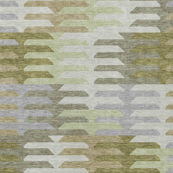 HomeRoots 10' Stylish Fern Green Gray Ivory Geometric Washable Indoor/Outdoor Area Rug for High-Traffic Spaces 659573