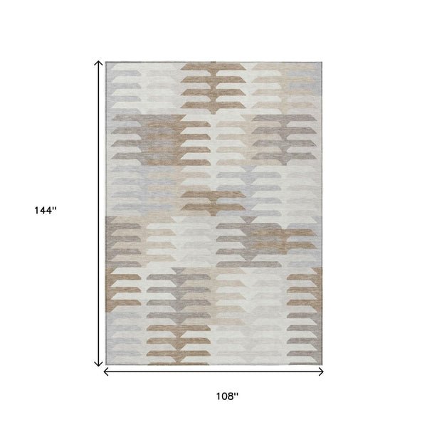 HomeRoots 9' Stylish Geometric Area Rug in Ivory, Gray & Brown – Washable, Durable for Indoor & Outdoor Use! 659578