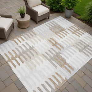 HomeRoots 9' Stylish Geometric Area Rug in Ivory, Gray & Brown – Washable, Durable for Indoor & Outdoor Use! 659578
