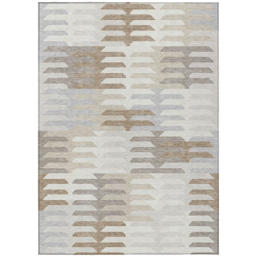 HomeRoots 9' Stylish Geometric Area Rug in Ivory, Gray & Brown – Washable, Durable for Indoor & Outdoor Use! 659578