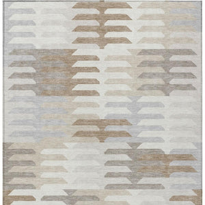 HomeRoots 9' Stylish Geometric Area Rug in Ivory, Gray & Brown – Washable, Durable for Indoor & Outdoor Use! 659578