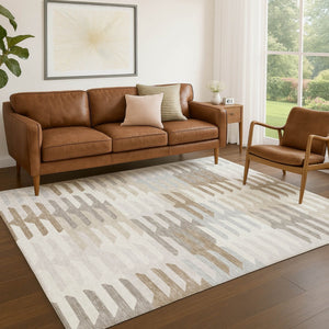 HomeRoots 10' Geometric Ivory, Gray & Brown Washable Area Rug - Durable, Stylish for Indoor/Outdoor Spaces 659579