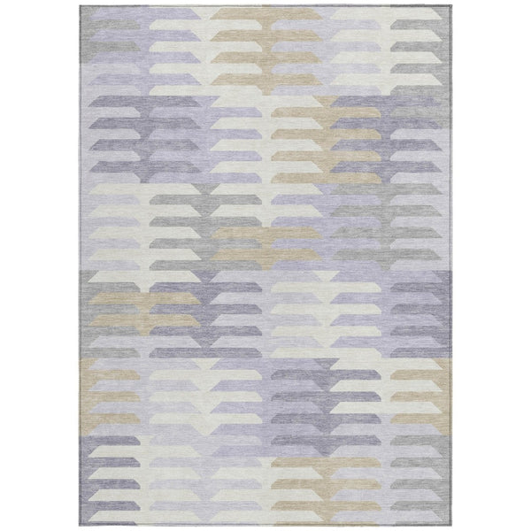 HomeRoots 5' Stylish Lavender Silver & Gray Geometric Area Rug – Washable Indoor/Outdoor Design for Any Space 659581