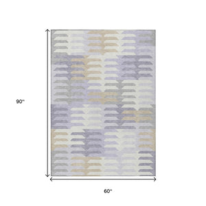 HomeRoots 5' Stylish Lavender Silver & Gray Geometric Area Rug – Washable Indoor/Outdoor Design for Any Space 659581