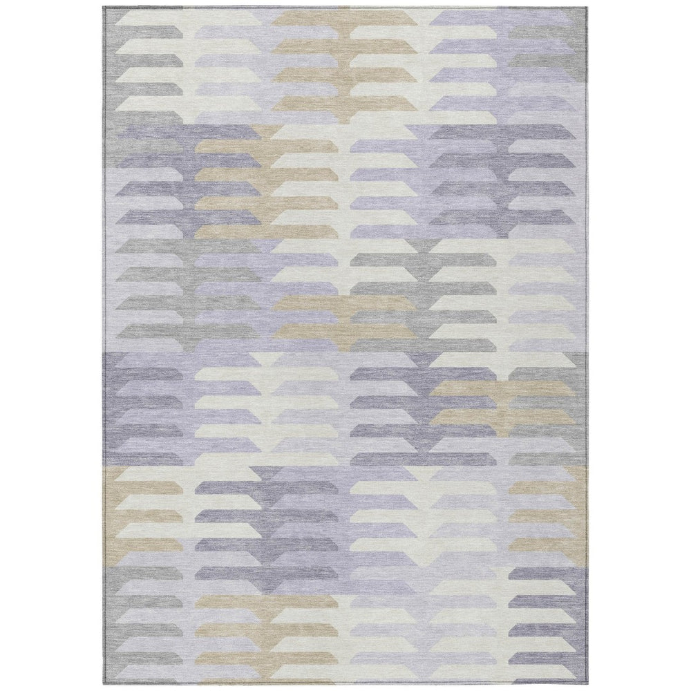 HomeRoots 5' Stylish Lavender Silver & Gray Geometric Area Rug – Washable Indoor/Outdoor Design for Any Space 659581
