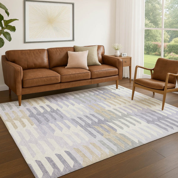 HomeRoots 5' Stylish Lavender Silver & Gray Geometric Area Rug – Washable Indoor/Outdoor Design for Any Space 659581