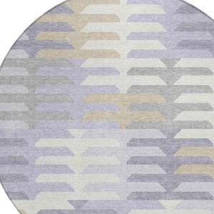 HomeRoots 8' Stylish Round Geometric Area Rug in Lavender, Silver & Gray - Durable, Washable for Indoor/Outdoor Use 659582