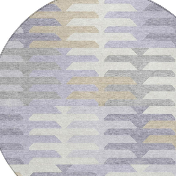 HomeRoots 8' Stylish Round Geometric Area Rug in Lavender, Silver & Gray - Durable, Washable for Indoor/Outdoor Use 659582