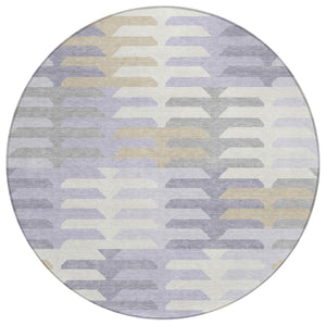 HomeRoots 8' Stylish Round Geometric Area Rug in Lavender, Silver & Gray - Durable, Washable for Indoor/Outdoor Use 659582