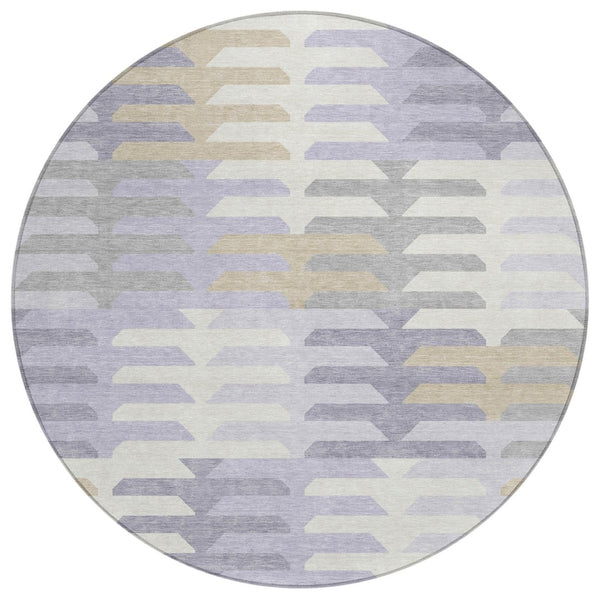 HomeRoots 8' Stylish Round Geometric Area Rug in Lavender, Silver & Gray - Durable, Washable for Indoor/Outdoor Use 659582