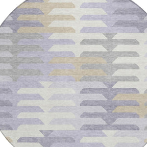 HomeRoots 8' Stylish Round Geometric Area Rug in Lavender, Silver & Gray - Durable, Washable for Indoor/Outdoor Use 659582