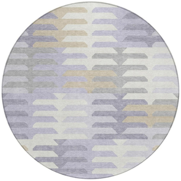 HomeRoots 8' Stylish Round Geometric Area Rug in Lavender, Silver & Gray - Durable, Washable for Indoor/Outdoor Use 659582