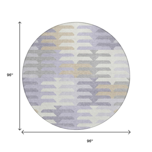 HomeRoots 8' Stylish Round Geometric Area Rug in Lavender, Silver & Gray - Durable, Washable for Indoor/Outdoor Use 659582