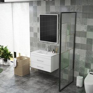English Elm 32-Inch Wall-Mounted Bathroom Vanity - Modern Glossy White Design With Soft-Close Drawers & Sink W3151S00004