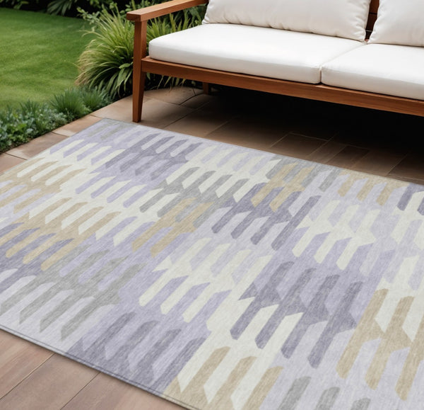 HomeRoots 9' Modern Geometric Lavender, Silver & Gray Washable Area Rug for Indoor & Outdoor Spaces 659584