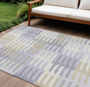 HomeRoots 10' Modern Lavender, Silver & Gray Geometric Washable Area Rug for Indoor/Outdoor Spaces - Durable & Stylish 659585