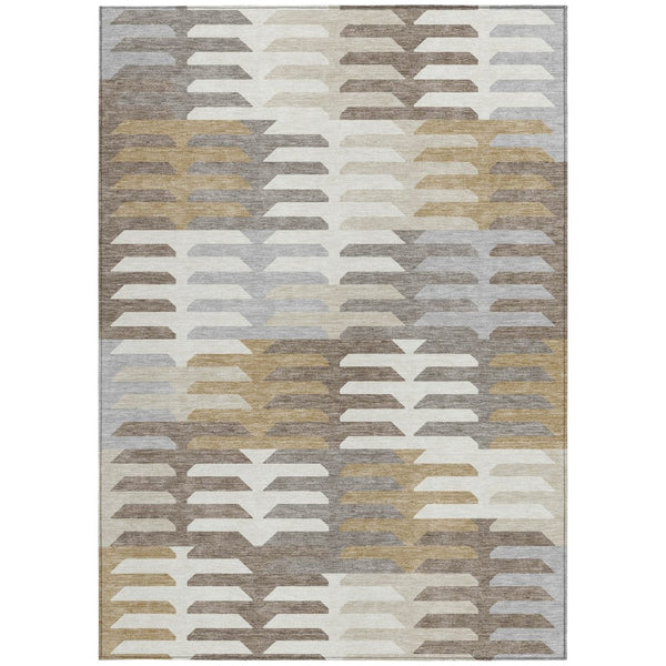 HomeRoots 5' X 8' Taupe Gray & Ivory Geometric Area Rug - Stylish, Washable, Durable for Indoor & Outdoor Use 659587