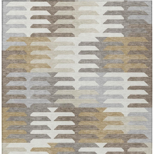 HomeRoots 5' X 8' Taupe Gray & Ivory Geometric Area Rug - Stylish, Washable, Durable for Indoor & Outdoor Use 659587
