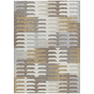 HomeRoots 8' X 10' Taupe Gray & Ivory Geometric Area Rug - Washable, Stain-Resistant, Ideal for Indoor/Outdoor Use 659589