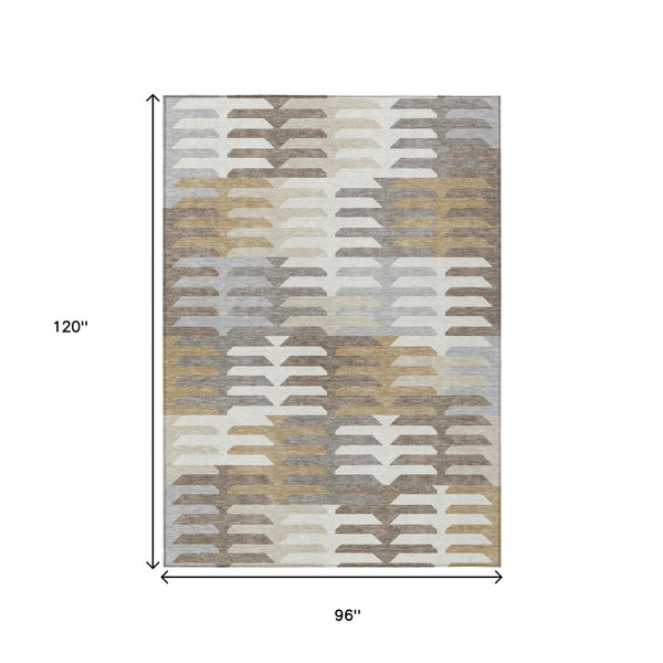 HomeRoots 8' X 10' Taupe Gray & Ivory Geometric Area Rug - Washable, Stain-Resistant, Ideal for Indoor/Outdoor Use 659589