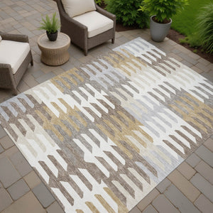 HomeRoots 8' X 10' Taupe Gray & Ivory Geometric Area Rug - Washable, Stain-Resistant, Ideal for Indoor/Outdoor Use 659589