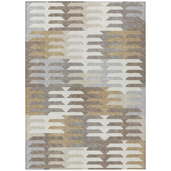 HomeRoots 8' X 10' Taupe Gray & Ivory Geometric Area Rug - Washable, Stain-Resistant, Ideal for Indoor/Outdoor Use 659589