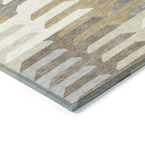 HomeRoots 8' X 10' Taupe Gray & Ivory Geometric Area Rug - Washable, Stain-Resistant, Ideal for Indoor/Outdoor Use 659589