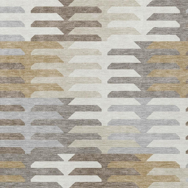 HomeRoots 9' X 12' Taupe Gray & Ivory Geometric Washable Area Rug - Stylish Indoor/Outdoor Durable Design 659590
