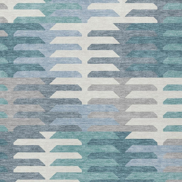 HomeRoots 5' Geometric Washable Indoor Outdoor Area Rug in Teal Blue, Ivory & Gray - Durable & Stylish Decor 659593