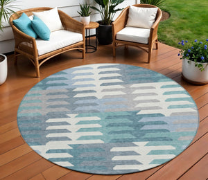 HomeRoots 8' Teal Blue Geometric Indoor Outdoor Area Rug - Stylish, Durable, Washable Design for All Spaces 659594