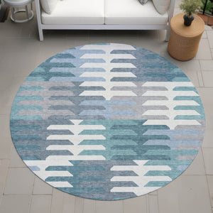 HomeRoots 8' Teal Blue Geometric Indoor Outdoor Area Rug - Stylish, Durable, Washable Design for All Spaces 659594