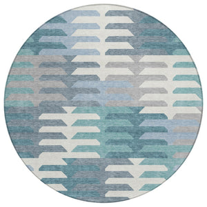 HomeRoots 8' Teal Blue Geometric Indoor Outdoor Area Rug - Stylish, Durable, Washable Design for All Spaces 659594