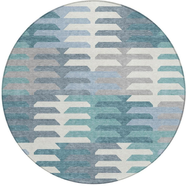 HomeRoots 8' Teal Blue Geometric Indoor Outdoor Area Rug - Stylish, Durable, Washable Design for All Spaces 659594