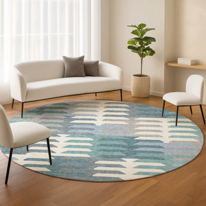 HomeRoots 8' Teal Blue Geometric Indoor Outdoor Area Rug - Stylish, Durable, Washable Design for All Spaces 659594