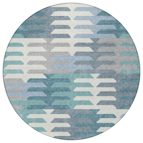 HomeRoots 8' Teal Blue Geometric Indoor Outdoor Area Rug - Stylish, Durable, Washable Design for All Spaces 659594