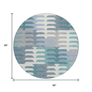 HomeRoots 8' Teal Blue Geometric Indoor Outdoor Area Rug - Stylish, Durable, Washable Design for All Spaces 659594