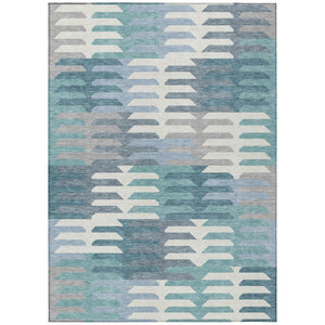 HomeRoots 10' Geometric Teal Blue, Ivory & Gray Washable Area Rug for Indoor/Outdoor High-Traffic Spaces 659597