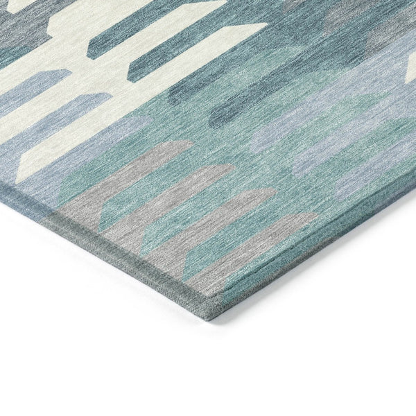 HomeRoots 10' Geometric Teal Blue, Ivory & Gray Washable Area Rug for Indoor/Outdoor High-Traffic Spaces 659597