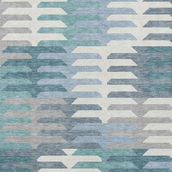 HomeRoots 10' Geometric Teal Blue, Ivory & Gray Washable Area Rug for Indoor/Outdoor High-Traffic Spaces 659597