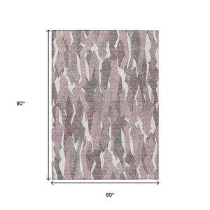 HomeRoots 5' X 8' Striped Blush and Ivory Washable Area Rug - Stylish, Durable, Indoor/Outdoor for High Traffic Spaces 659599