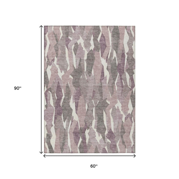 HomeRoots 5' X 8' Striped Blush and Ivory Washable Area Rug - Stylish, Durable, Indoor/Outdoor for High Traffic Spaces 659599