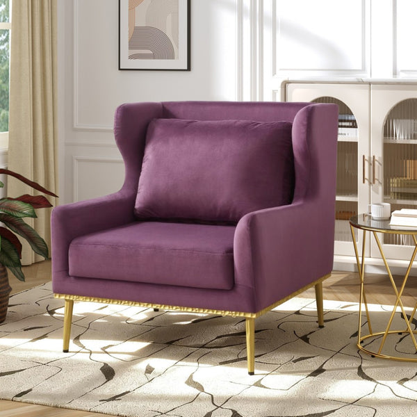 English Elm Modern Velvet Accent Chair Curved Arms Plush Cushion Upholstered Seat for Living Room Purple N763P360686I